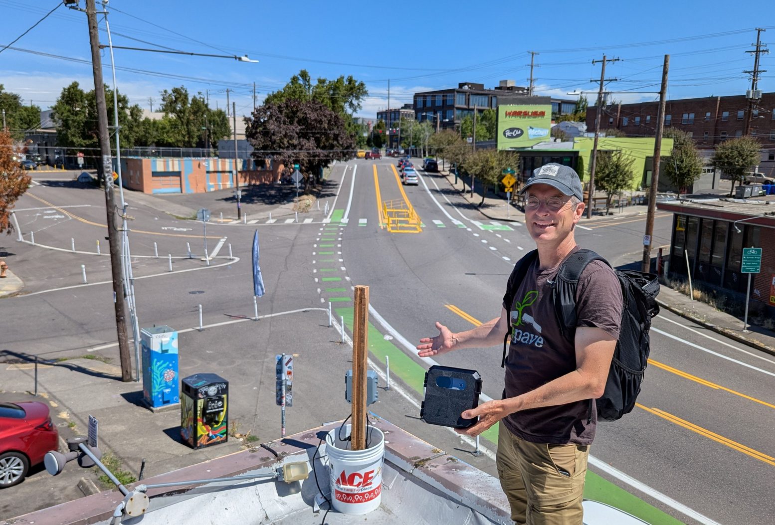 Installing a Traffic Monitor on a rooftop overlooking the intersection