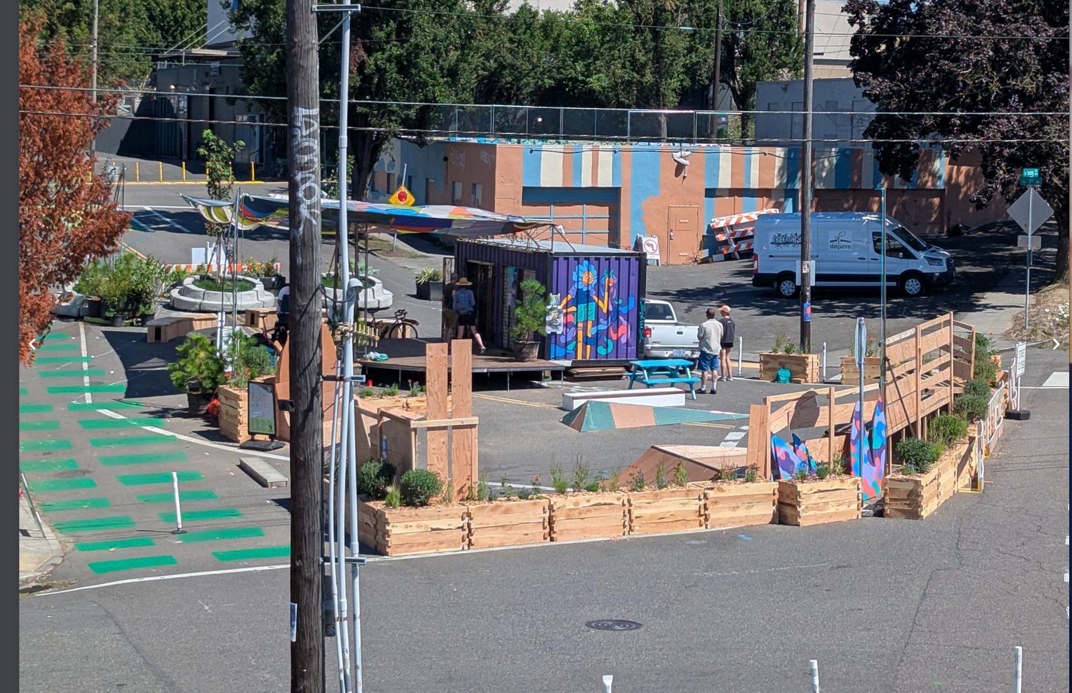 View from the rooftop device with the pop-up plaza installed